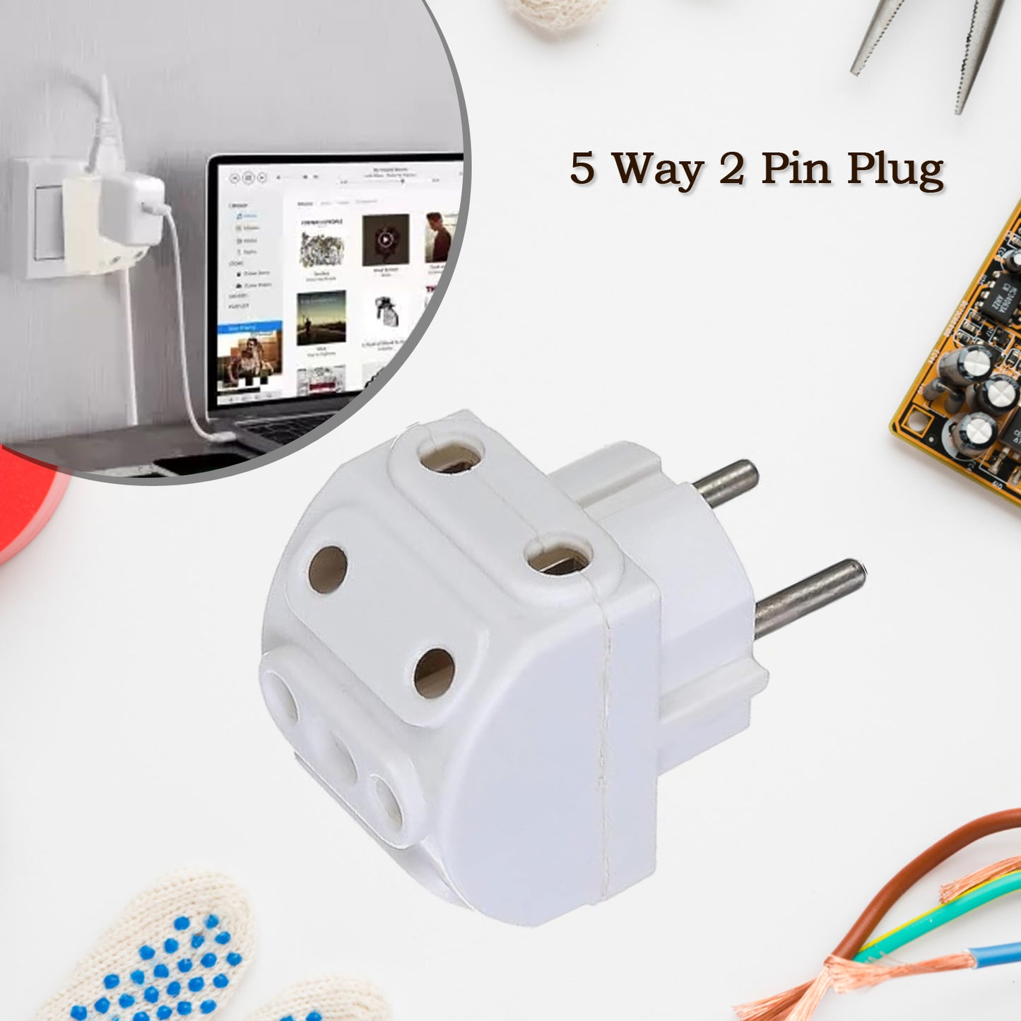 5-way 2 Pin Multi-plug Socket Converter